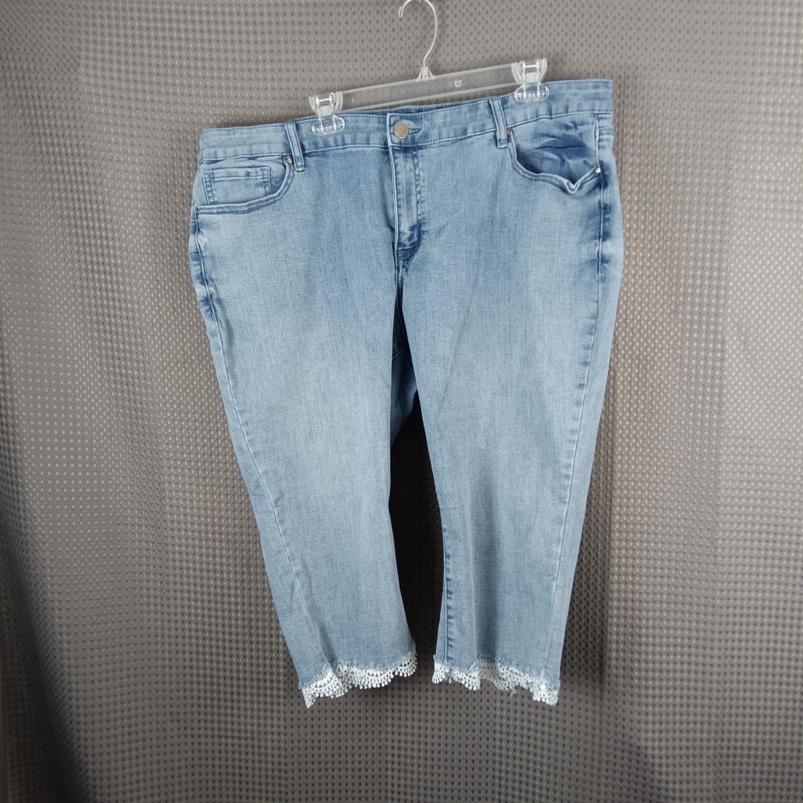 Lane Bryant 22 Flex Magic Waist Crop Jeans Lace Hem Mid Rise Light Wash