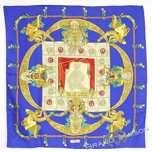 Hermes 90cm Hommage A Charles Garnier Silk Scarf Blue r28_0710