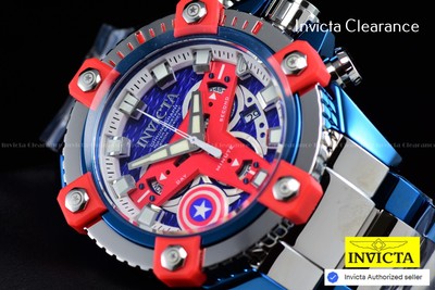 RARE Invicta Marvel Captain America Swiss Men's High Polish SS Watch 56mm UNIQ