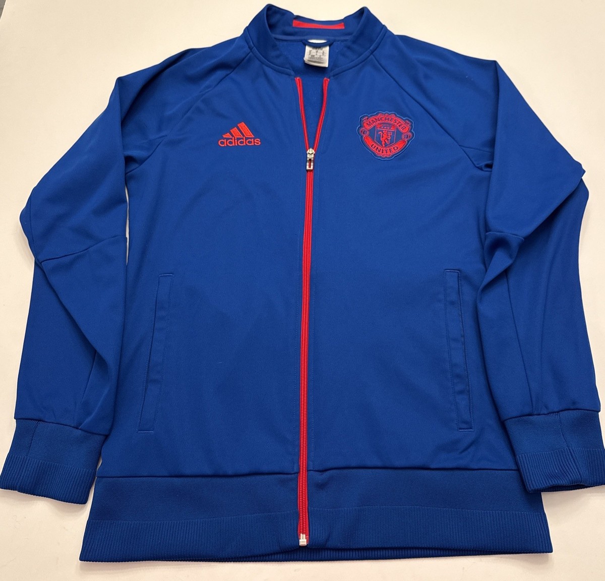 Manchester United FC Track Jacket Mens M 2016 Adidas Blue Zip Up Soccer  Football