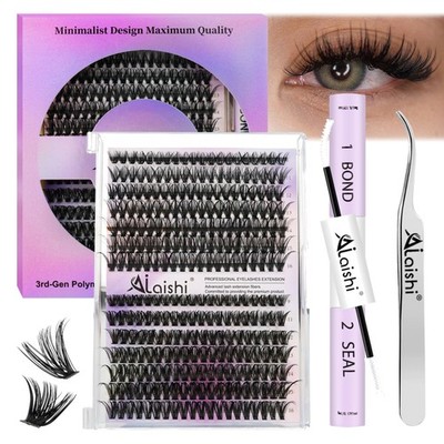 Deluxe Wimpernverlängerung Set - 280 Cluster Lashes, Fluffy D Curl, Bond & Se...