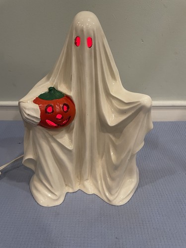 Vintage Ceramic Ghost With Jack O Lantern Byron Molds 1972 Halloween 9 Inches - Picture 3 of 14