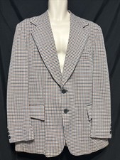 Vtg 60  s 70  s Montgomery Ward Orange/Blue Houndstooth Leisure Suit Jacket Sz 46