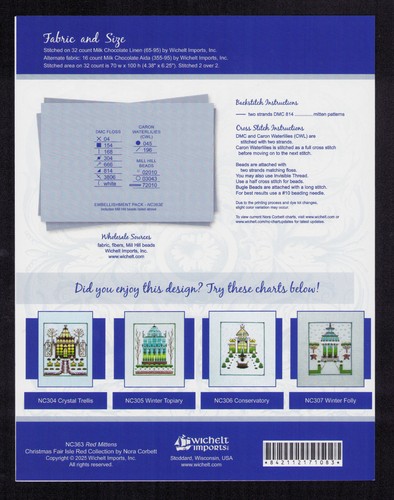 Cross Stitch Chart ~ Nora Corbett Christmas Isle Collection - Red Mittens #NC363 - Picture 4 of 5