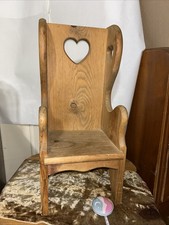 Vintage 1980s Handmade Solid Wood Doll Chair w/Country Heart Cut-Outs Farmhouse