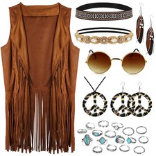 60s 70s Outfits Women Hippie Accessories Costume Tops Fringe Vest Halloween