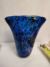 Rare Blue Murano Vase w/Infused Copper Splatter