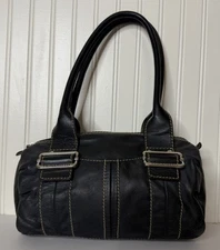 Tignanello Vintage Black Genuine Leather Shoulder Bag Double Handle Satchel Hobo