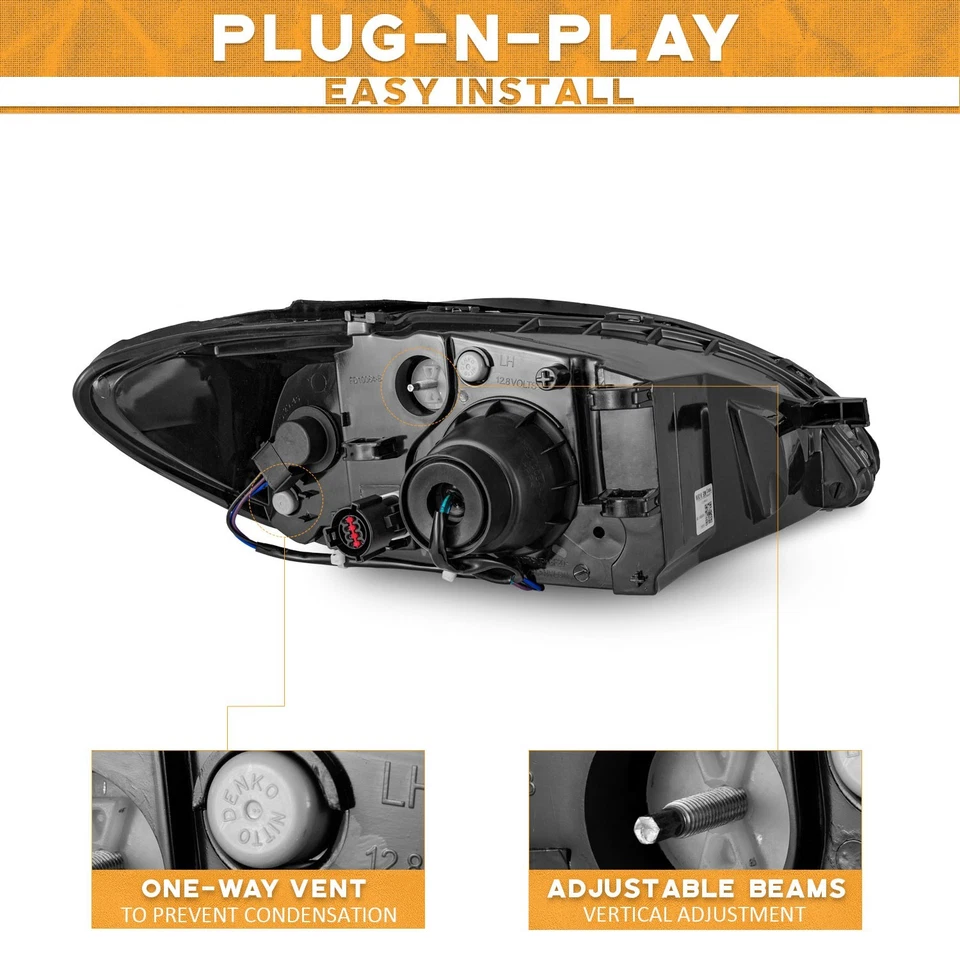 WEELMOTO Pair Headlights For 2000-2007 Ford Taurus Chrome Amber Corner Headlamps - Imagem 3 de 4