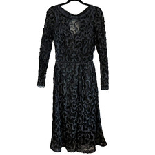 VICTOR COSTA Sz 6 Black Dress Boned Bodice Ribbon Embroidered Mesh Goth Formal