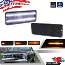 DRL Turn Signal LED Light Pair For 1974-1977 Ford F-100 F100 Smoke White / Amber