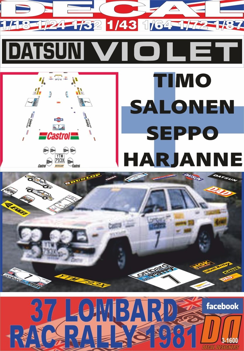 DECAL DATSUN VIOLET GT T.SALONEN RAC R. 1981 DnF (08) | eBay