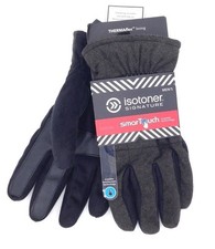  176 Isotoner Men Black Gray Casual Smartouch Warm Driving Winter Gloves Size L