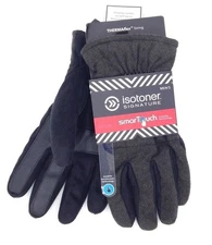 $176 Isotoner Men Black Gray Casual Smartouch Warm Driving Winter Gloves Size L