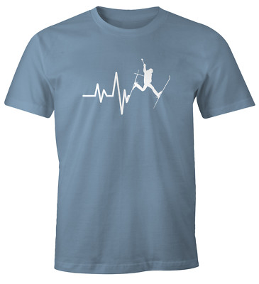 Herren T-Shirt Ski Herzschlag Frequenz Skifahrer Wintersportler Fun-Shirt