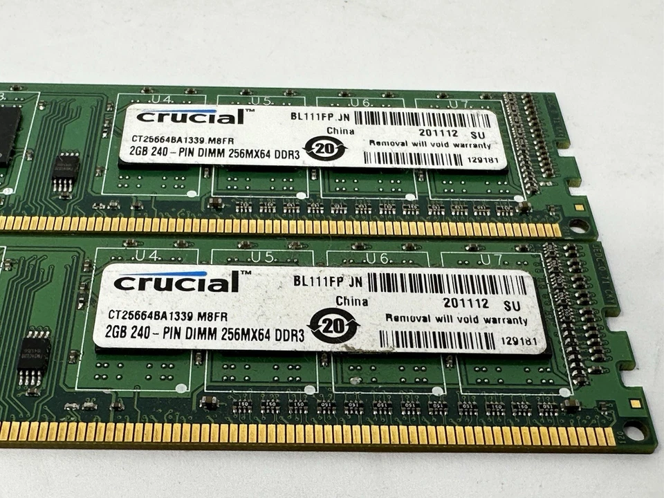 Crucial 4GB (2x2GB) 240-PINN DIMM 256MX64 DDR3 RAM CT25664BA1339.C8FER2 RAM - Image 2 of 2