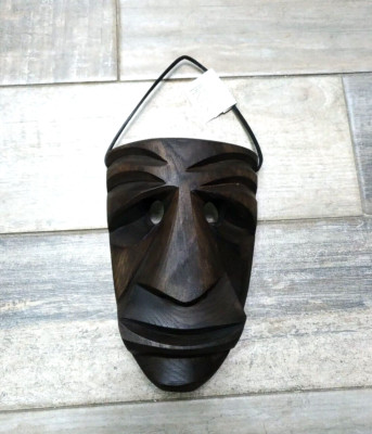 Maschera Parete Mamuthones In Legno Intagliato, 16x10 Cm, Con Cordoncino In Cuoio, Artigianato Sardo