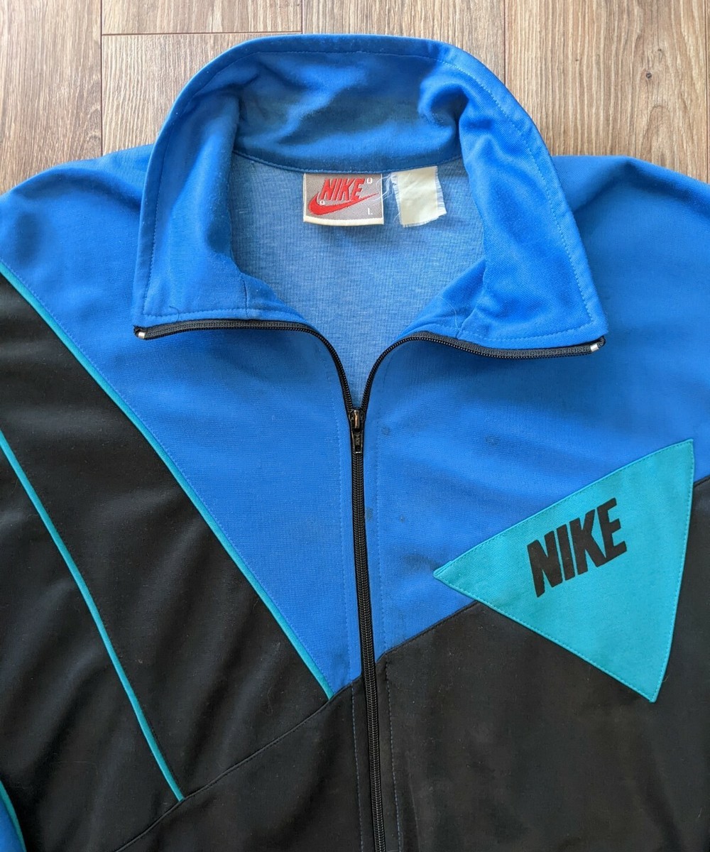 80s VINTAGE TRACKJACKET NIKE マルチカラー 紺タグ VTG 80's Nike Blue Black Green Colorblock Logo Track Jacket