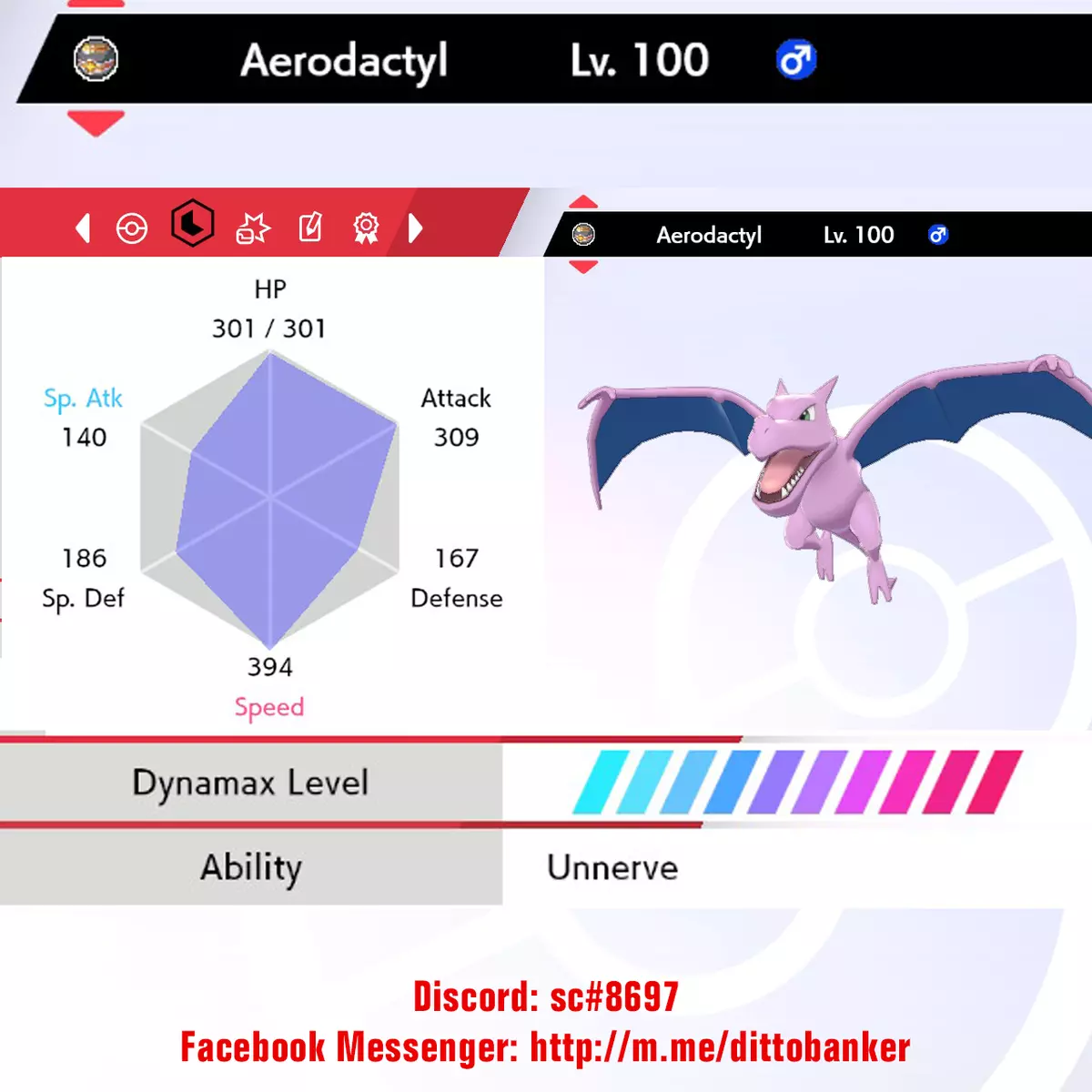 6IV Ultra Shiny Aerodactyl Pokemon Sword and Shield (Square Shiny)