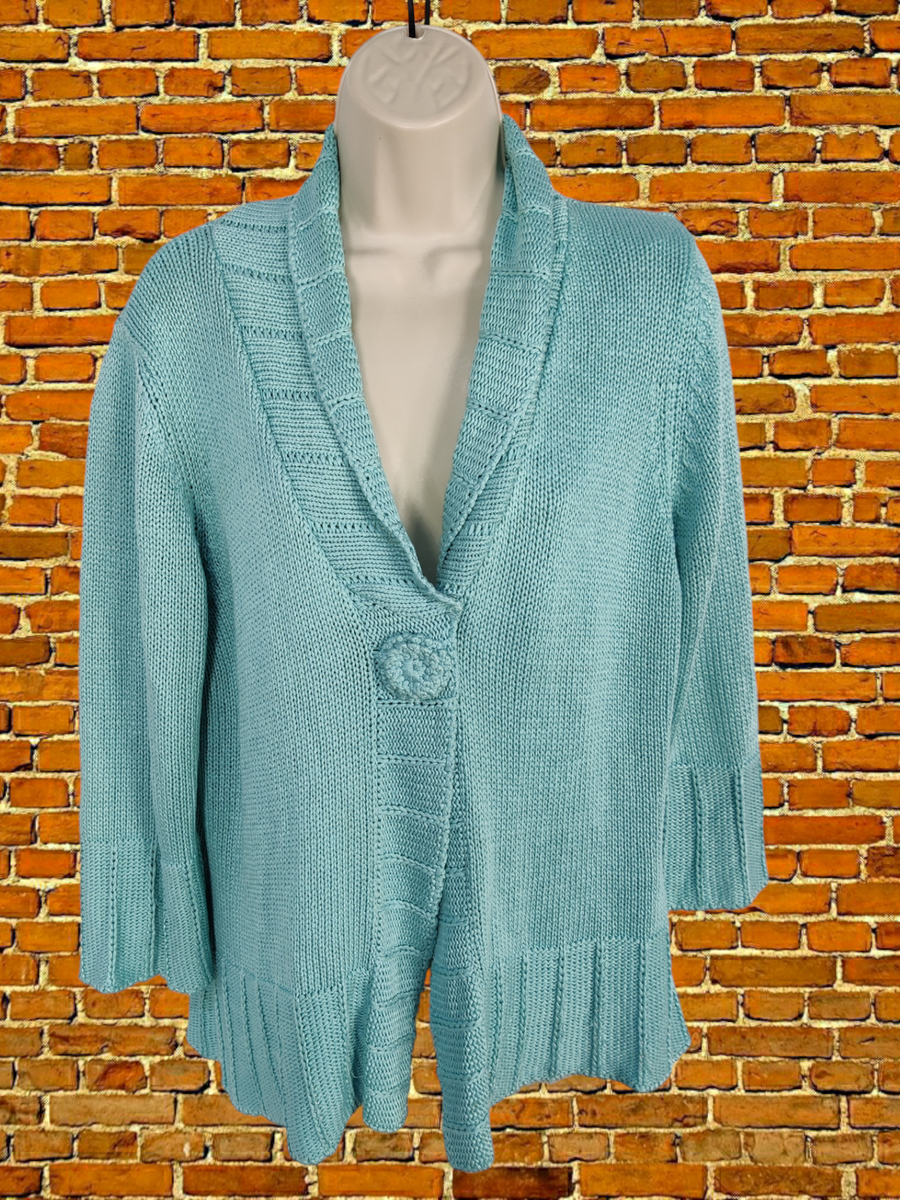 WOMENS M&S PER UNA SIZE LARGE L AQUA CASUAL VINTAGE KNIT COLLAR