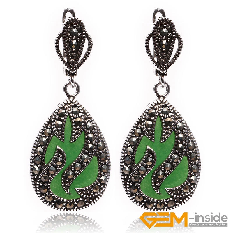 Moda Jade Ágata Piedras Preciosas Tachuelas Colgantes Joyería Pendientes Cierre a Presión Regalo de Navidad Foto 2 de 4