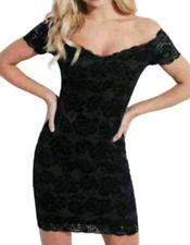 Guess Women’s Off Shoulder Lined Drea Dress Black W/Lace Overlay - Size XL* New*