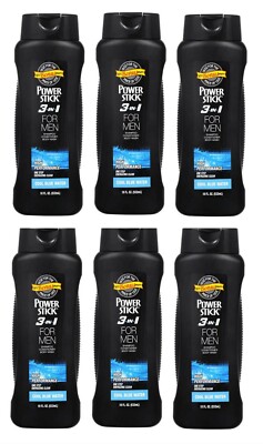 Power Stick 3in1 Mens Shampoo + Conditioner + Body Wash Cool Blue Water 18 Oz Ea