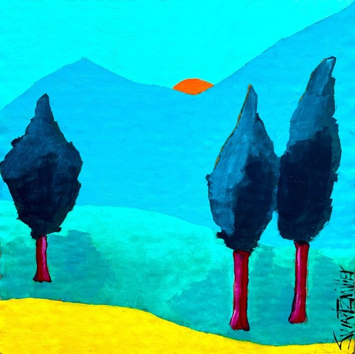 LANDSCAPE SUNSET COLORFUL upcycled CB 20 X 22 Painting SWARTZMILLER DNA SIGNED - Picture 10 of 12