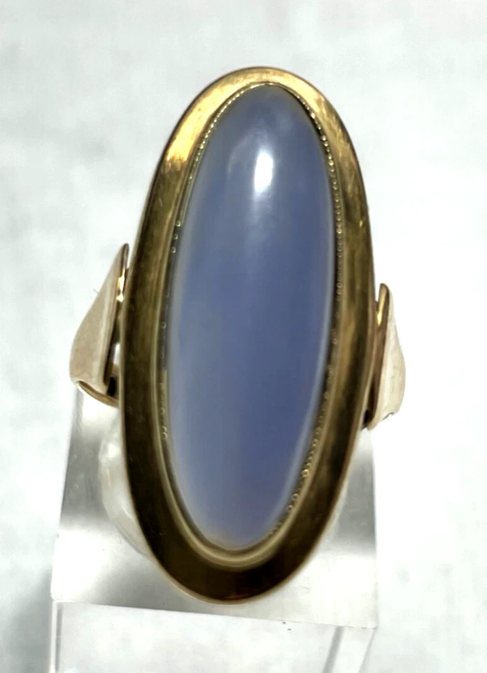 Solider 585 Gold 14 K antik Ring Chalzedon ? Blauachat um 1920 RG 52 Ø 16,5 mm - Bild 2 von 4