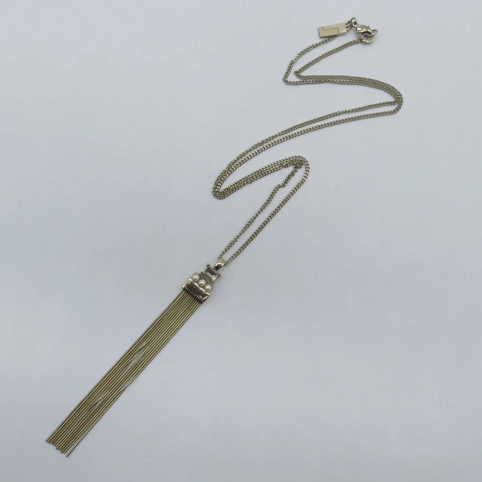 Collar Colgante Largo con Flecos de Perlas Imitadas Tono Dorado Boho Bohemio 30" Foto 3 de 4