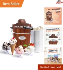 Electric Ice Cream Maker - Homemade Soft Serve in Minutes - Vintage Wooden Style