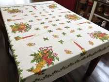 Vintage Christmas Holiday Xmas Cloth 52x68" Tablecloth; USA Made (RF923)
