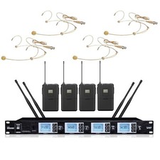 Wireless Microphone System Audio UHF 4 Channel 4 Headset 4 Bodypacks Stage Mic