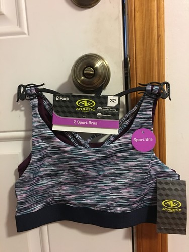 NWT GIRL'S SIZE MEDIUM ATHLETIC WORKS 2 PACK RACERBACK SPORT BRAS BAND SIZE 32 - Picture 5 of 8