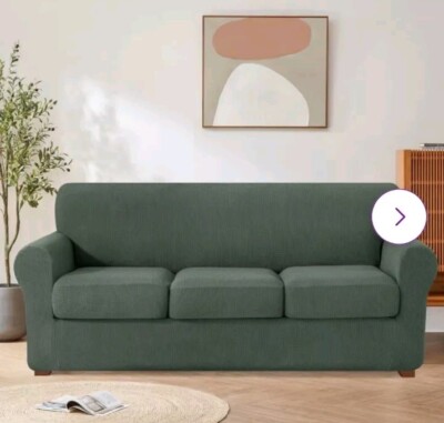 3 Seater Sofa Slipcover 72''-92'' (3 Cushion & Sofa) Stretch Couch Green Checkered