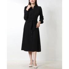 MICHAEL KORS Black Collared Button-Down Shirt Dress Tie Front Long Sleeve XL 16