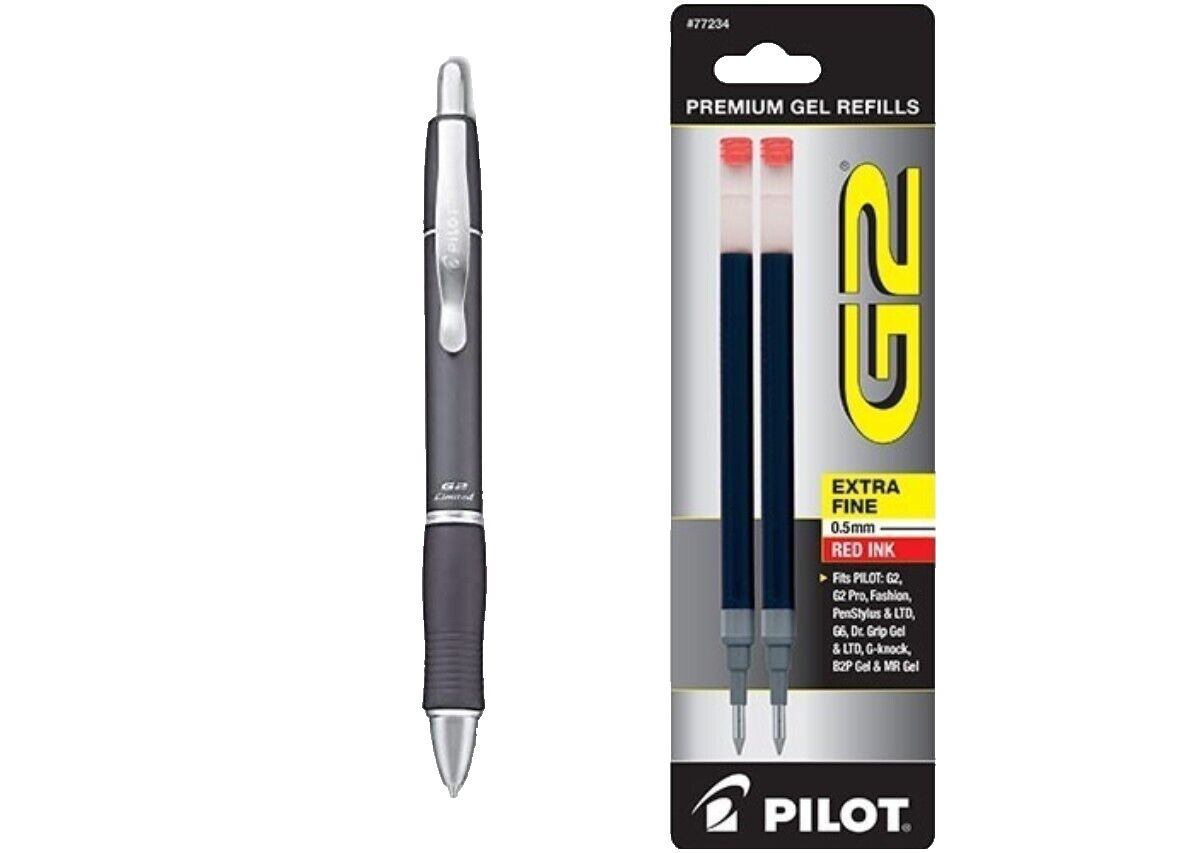 Yur Pilot G2 Limited Metal Gel Pen 0.7mm Charcoal w/X-Fine Red Refills