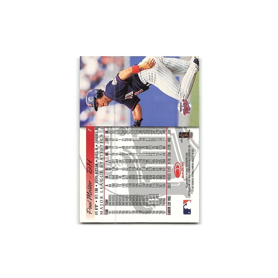 Paul Molitor 1998 Donruss #1 Minnesota Twins Baseball Card NM - Image 2 of 3