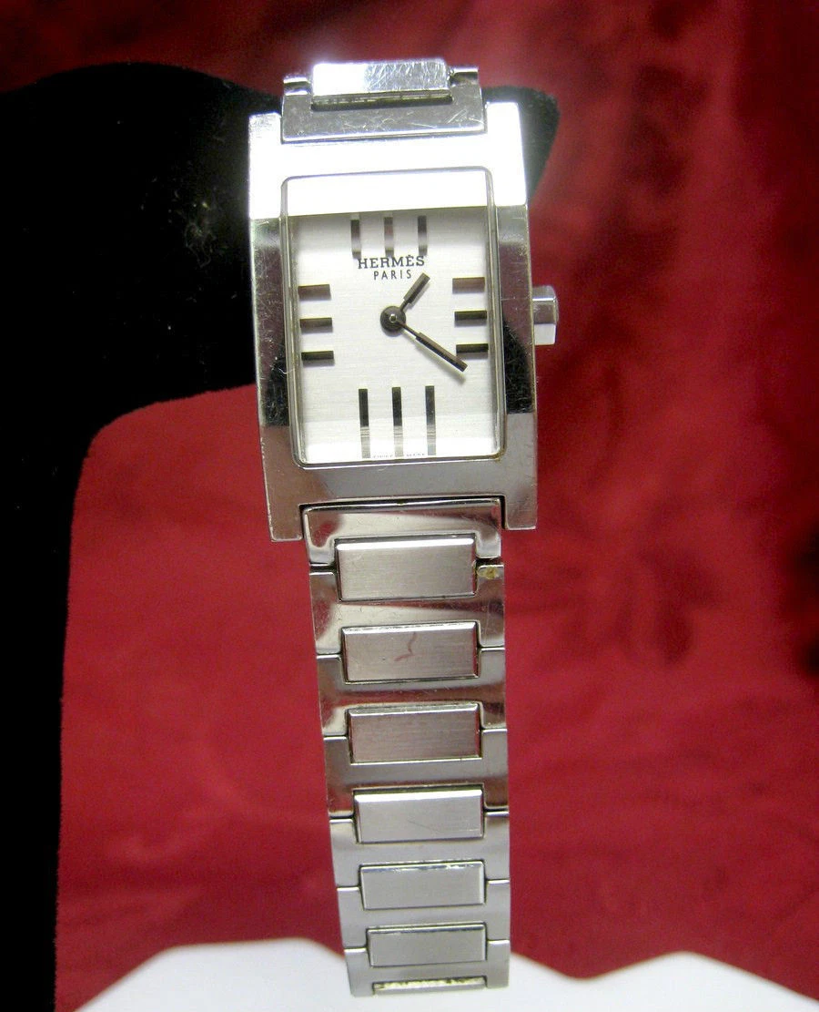 HERMÈS OROLOGIO DA POLSO DA DONNA HERMES PARIS QUADRANTE BIANCO IN ACCIAIO INOX TA1.210 FUNZIONANTE