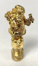Cast brass Santa Claus lamp finial, 2 3/4", 60s-80s, lost wax cast, bright brass