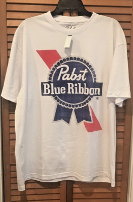 New with tags Men's Pabst Blue Ribbon Beer white T-Shirt Size XL Tee College PBR