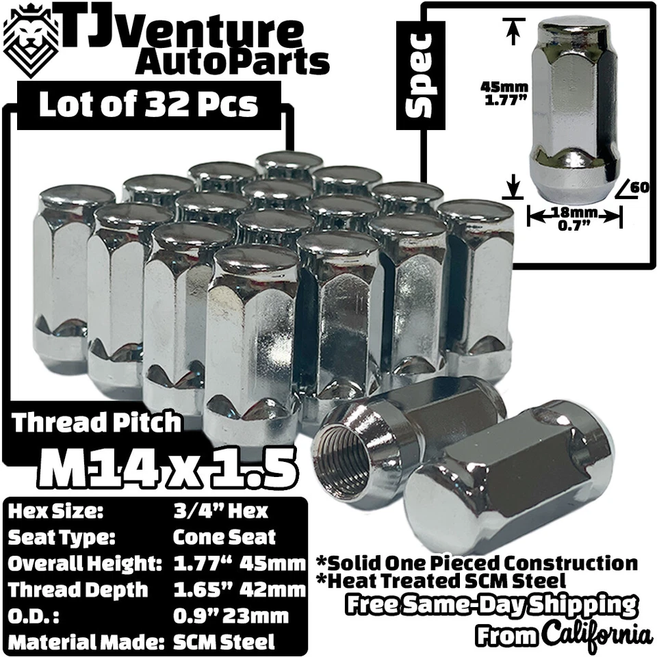 Tuerca hexagonal 32 piezas cromada 1,8" de alto M14x1,5 bellota 3/4" GMC Sierra Yukon 2500/3500  Foto 2 de 4
