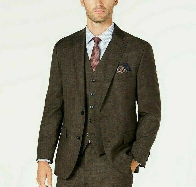 Michael Kors Stretch Brown Plaid Suit 