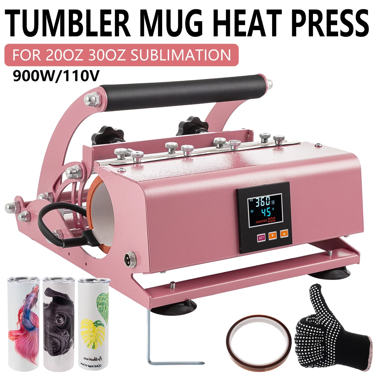 30OZ Tumbler Heat Press Machine Mug Cup Transfer Sublimation Printing Pink  939631263723