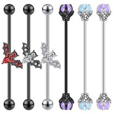 14G Bat Dragon Claw Stainless Steel Long Industrial Piercing Barbell Earrings