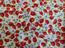 1Yd/42" 100% Cotton DAVID TEXTILES "YELLOW w/Sm STRAWBERRIES/White Flowers" NEW