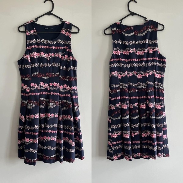 Tokito Navy Pink Floral Fit and Flare Swing Dress Cottagecore Garden AU 10