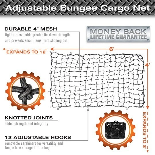 47in x 71in For Nissan Pickup Elastic Cargo Net Equipped With 12 Aluminum Rope Foto 2 de 4