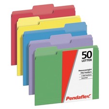 Heavyweight File Folders, Assorted Colors, Letter Size, 1/3 Cut Tabs, Box of 50