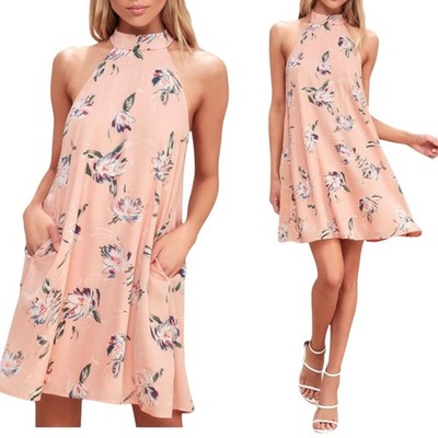 Lulus Merci Bouquet Floral Swing Dress Size S Peach Pink NWT